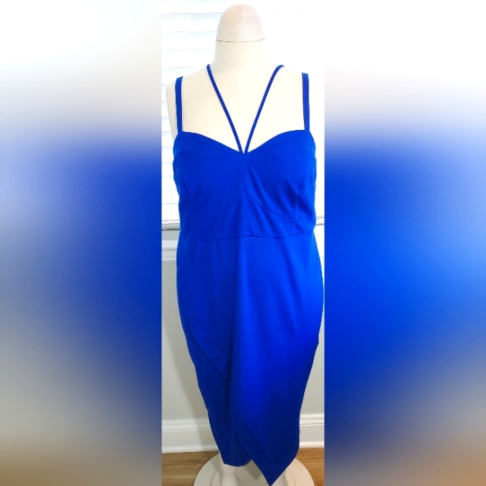 Torrid Blue Premium Ponte Asymmetrical Strappy Dress NWT